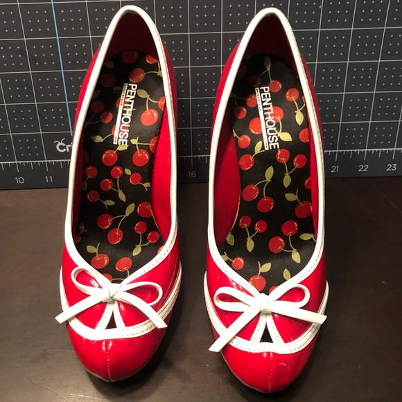 Penthouse by Ellie cherry red pumps with peep toe. - Picture 2 of 7